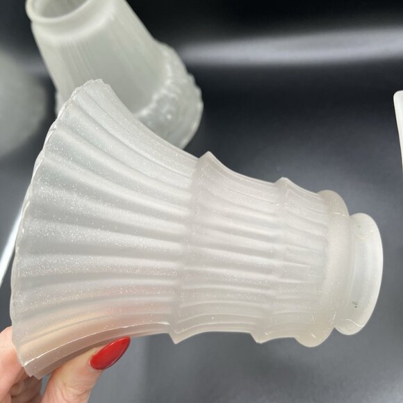 Vintage Frosted Glass Light Shades Lot 3 Art Deco Mid Century 2.25” Fitter READ - Picture 8 of 14